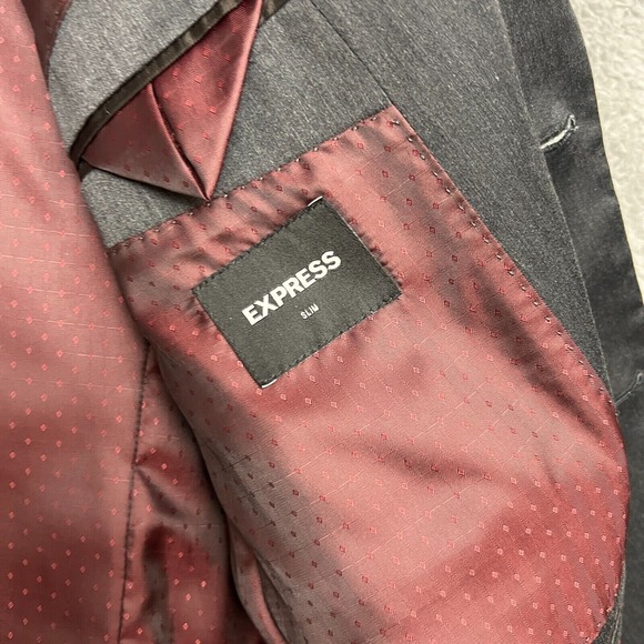 Express Blazer Mens 42R Gray Excellent Slim Fit Two Button Notched Suit Jacket - Picture 7 of 15